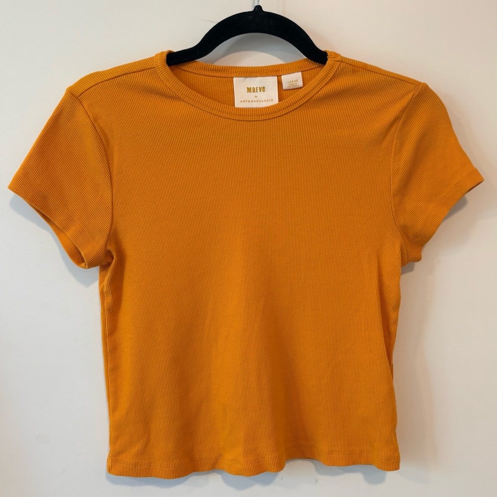 Maeve by Anthropologie Cropped Ribbed Baby Tshirt Gold/Yellow/Orange Size Large
